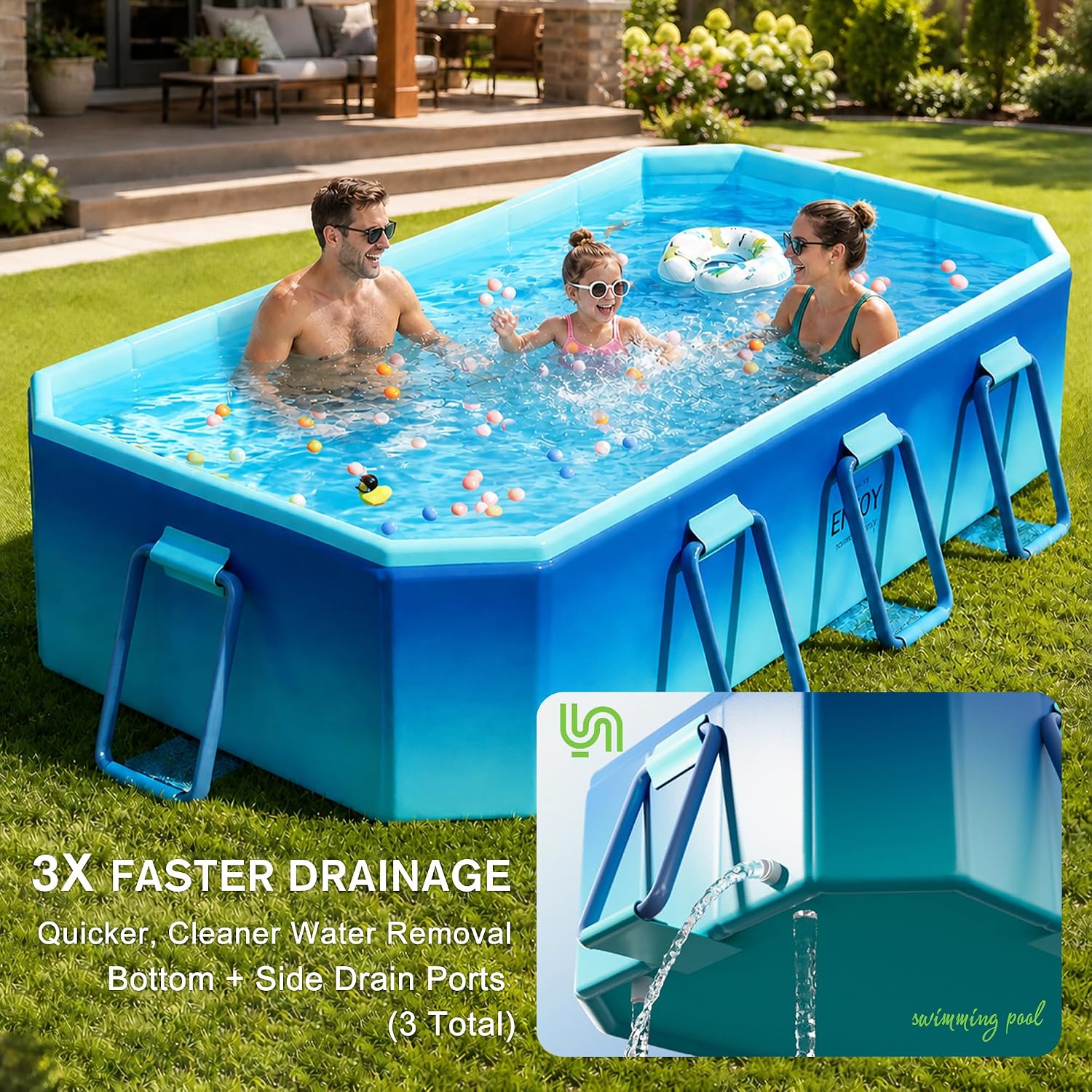 Large Foldable Pool, Non Inflatable Swimming Pool, Foldable Pool for Adults and Kids, Thickened Portable Collapsible Pool for Backyard and Outdoor Use, 116' x 65' x 19'