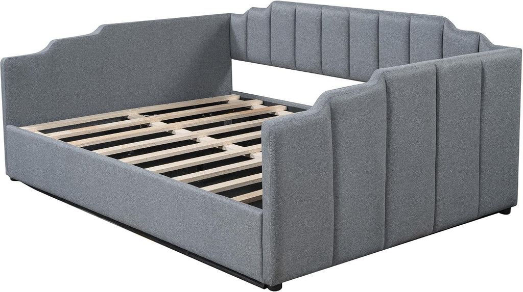 Merax Full Size Upholstered Daybed, Sofa Bed Frame with Underneath Storage, Space-Saving Corner Day Bed for Living Room Bedroom & Guest Room, No Box Spring Needed, Grey