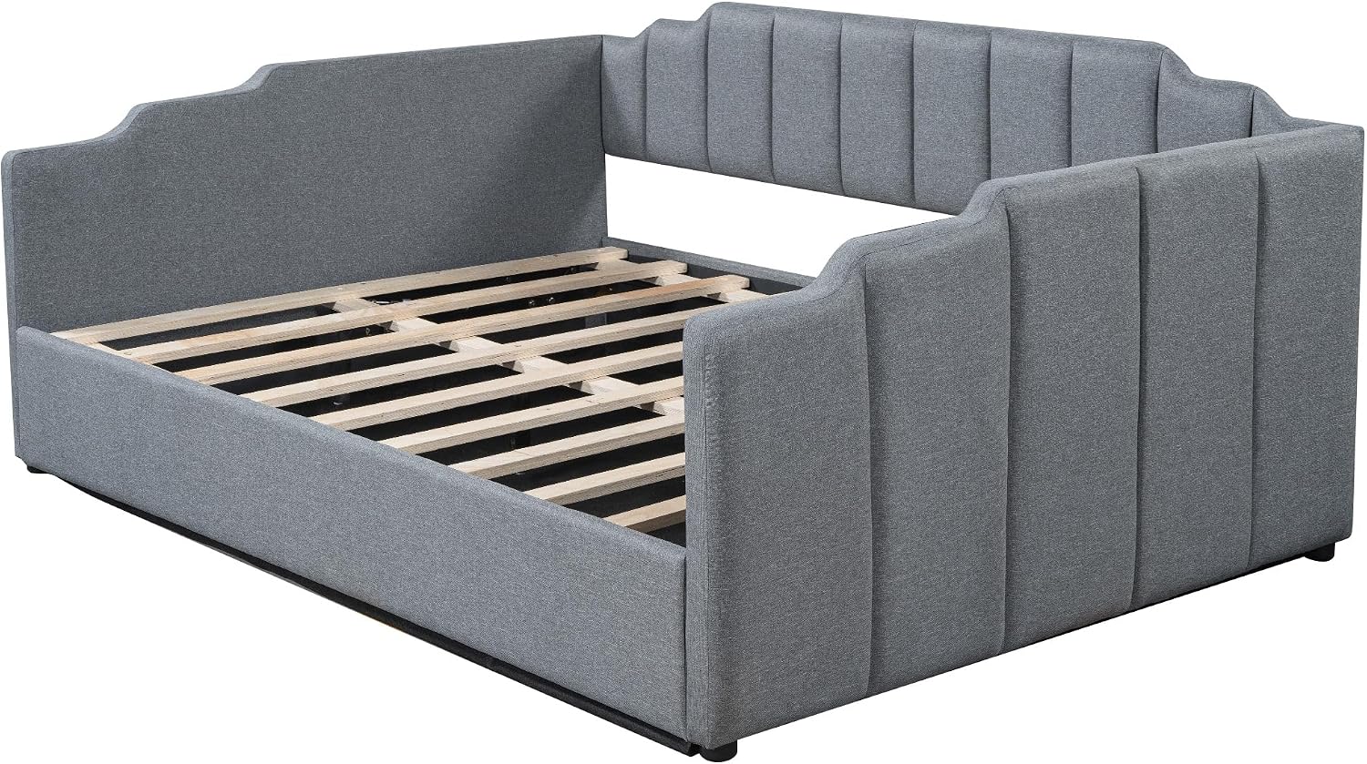 Merax Full Size Upholstered Daybed, Sofa Bed Frame with Underneath Storage, Space-Saving Corner Day Bed for Living Room Bedroom & Guest Room, No Box Spring Needed, Grey