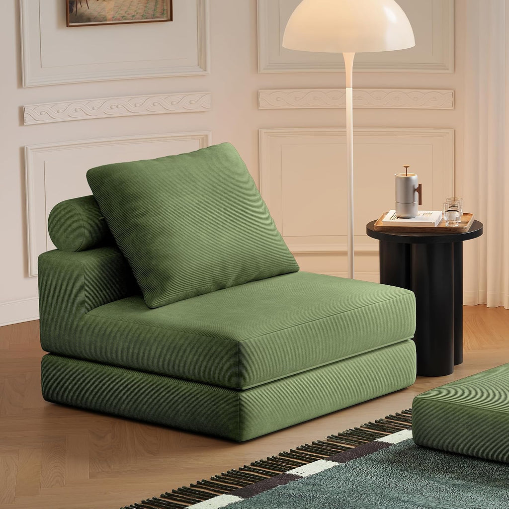 Folding Sofa Bed, 3-in-1 Convertible Sleeper Chair Bed with Pillows, Foldable Floor Couch with High-Density Foam, Futon Small Boneless Couch for Living Room Bedroom Lounge, Single, Green