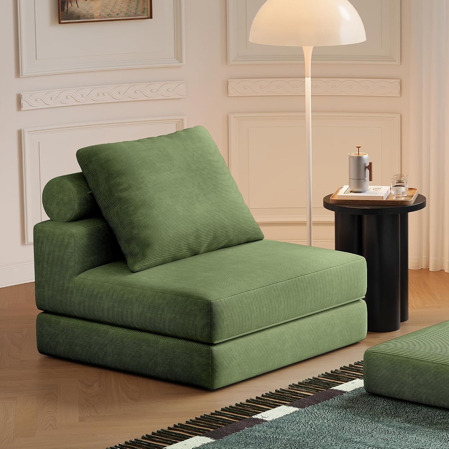 Folding Sofa Bed, 3-in-1 Convertible Sleeper Chair Bed with Pillows, Foldable Floor Couch with High-Density Foam, Futon Small Boneless Couch for Living Room Bedroom Lounge, Single, Green
