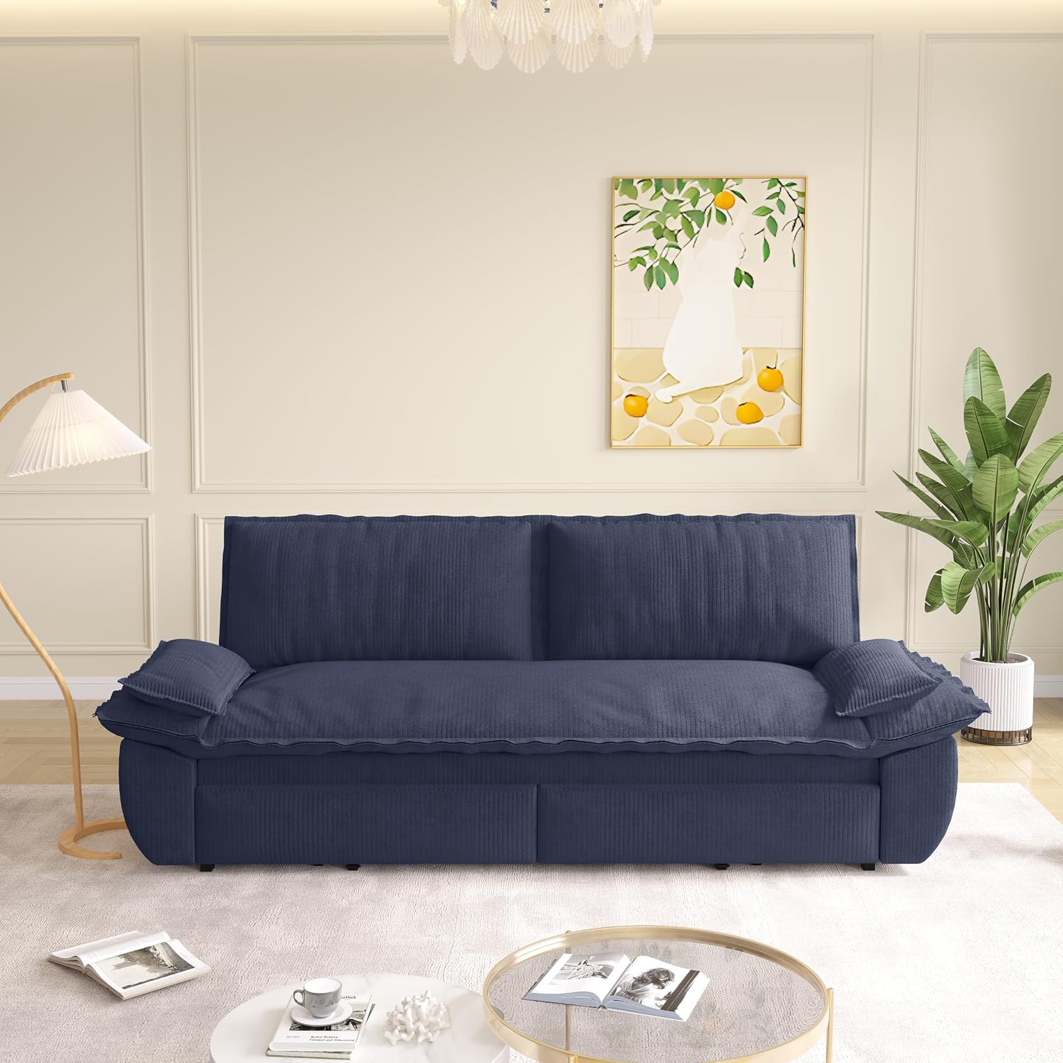 KEIKI 73.2' Queen Convertible Sofa Bed, 3-in-1 Pull Out Sleeper Couch with Compact Design, Corduroy Futon Loveseat Sofa for RV Camper Apartment Small Space Flexible Furniture Solution