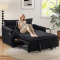 HAOMARKETS 3-in-1 Convertible Loveseat Sleeper Sofa Bed, 2-Seat Pull Out Couch with Cup Holders, Phone Holder and USB Ports, Corduroy 3-Level Adjustable Backrest Couches for Living Room, Black
