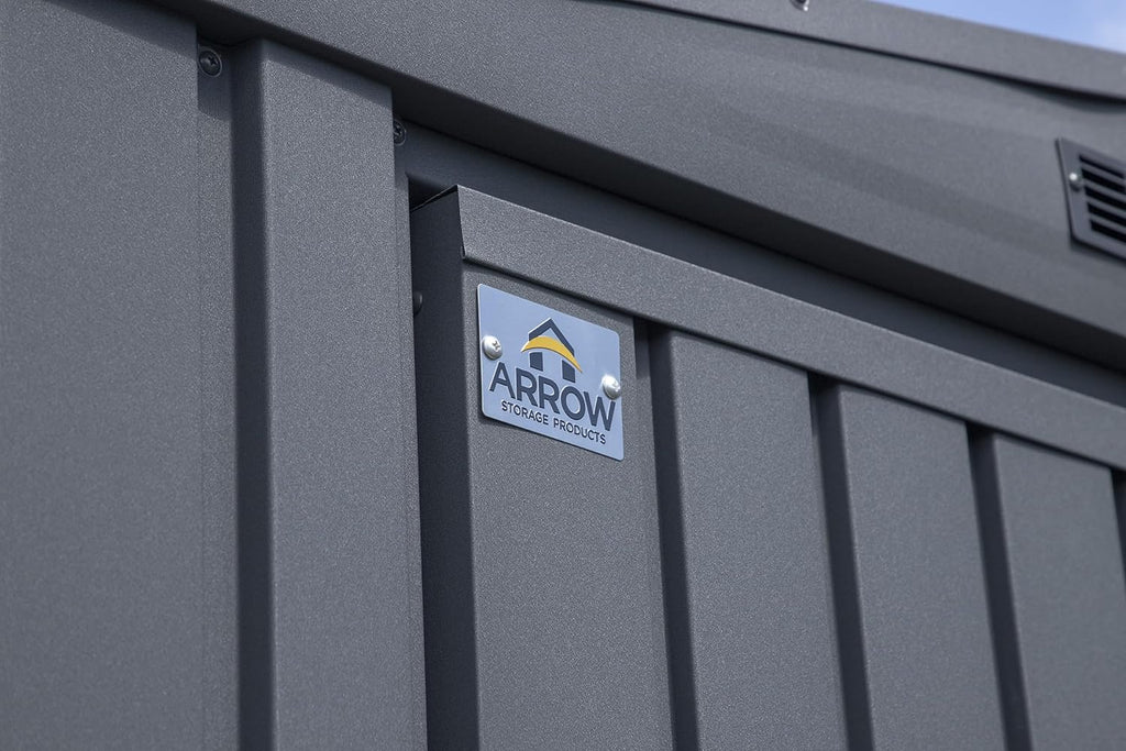 Arrow Shed Elite 12' x 12' Tall Outdoor Steel Storage Shed with High Gable and Lockable Doors Storage Building, Anthracite