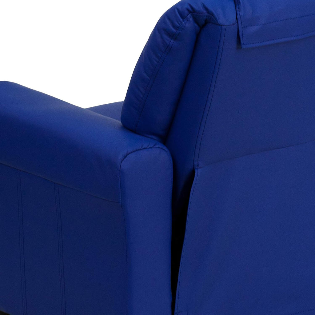 EMMA + OLIVER Blue Vinyl Kids Recliner with Cup Holder and Headrest