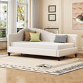 Merax Twin Size Bed Frame Daybed, L-Shaped Linen Corner Sofa with Solid Wood Legs for Living Room & Guest Room, No Box Spring Needed, Beige