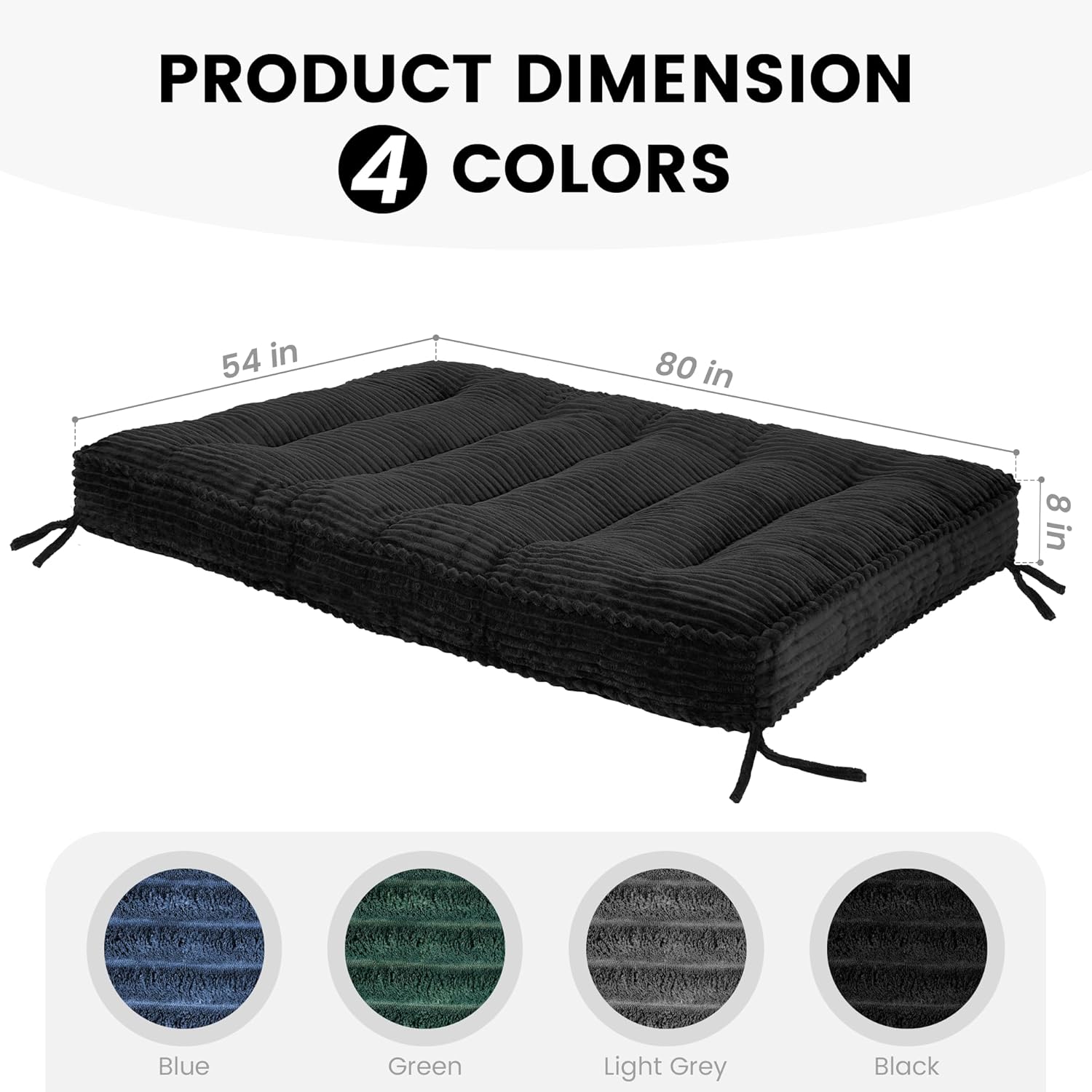 8 Inches Futon Mattress Full Size, Extra Thick Futons Sofa Couch Bed Japanese Foldable Floor Mattress for Adults, Folding Mattres Shredded Foam Filling (Frame Not Included), Black