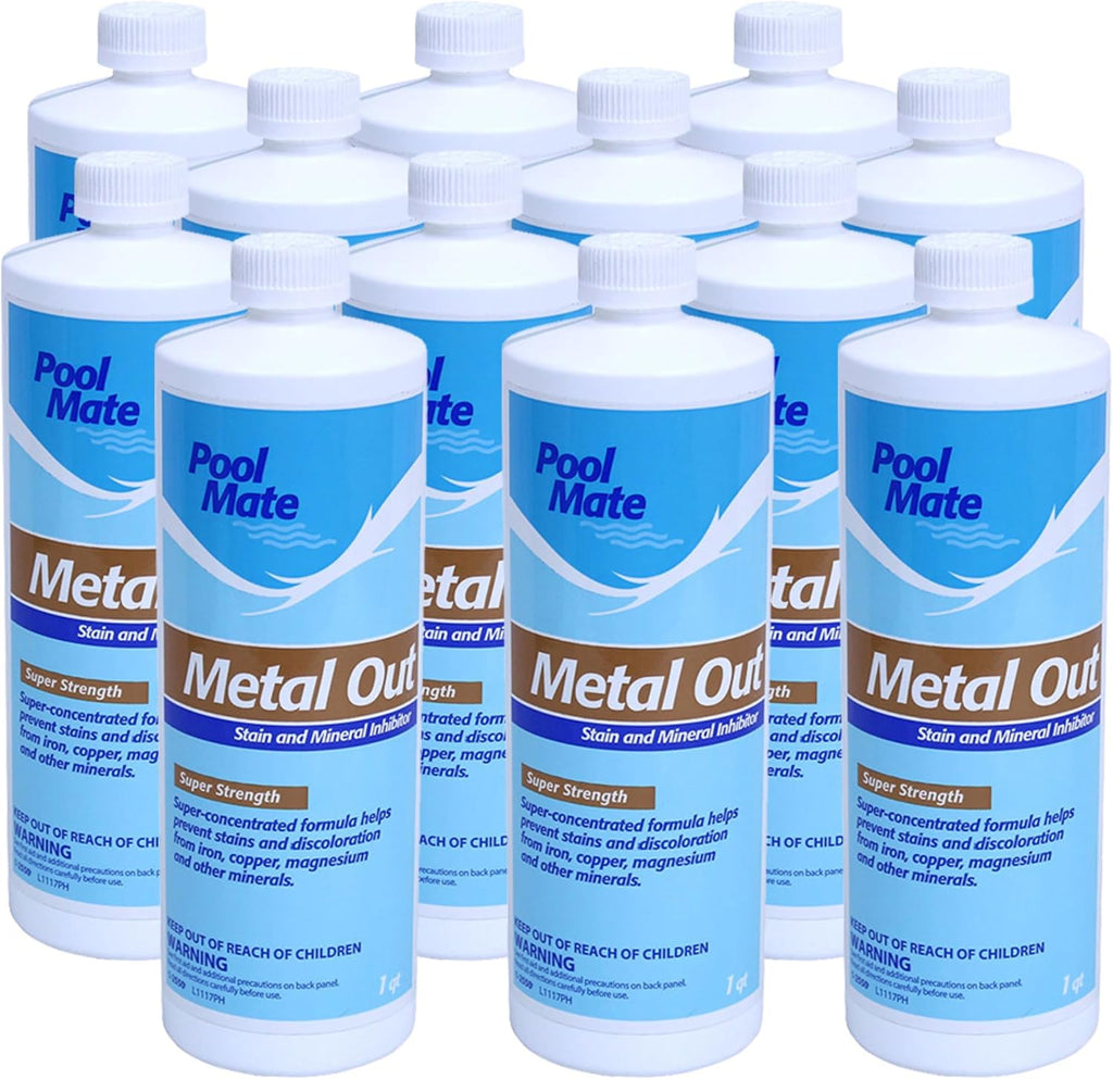 Pool Mate 1-Quart 12-Pack Concentrated Metal Out Stain and Mineral Inhibitor, Pool Metal Remover, Stain Remover, Made in USA