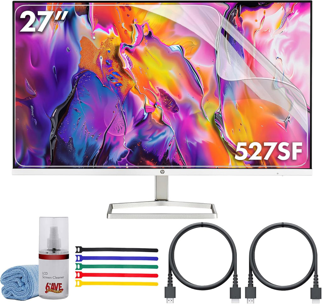 HP Series 5 527SF 27' Full HD (1920×1080) Monitor | IPS Display, 100Hz Refresh Rate, Slim Bezel Design, Eye Comfort Technology & HDMI Connection, Replaces M27F (94F44AA#ABA) + Screen Protector + More