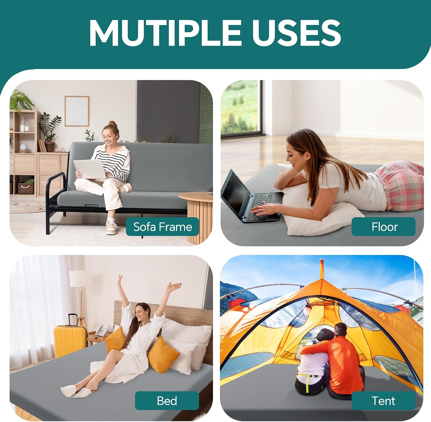 HOMBYS Memory Foam Futon Mattress, Foldable Sofa Bed Mattress with Removable Cover, Medium Firm Support, Fits Most Futon Frames (Full)