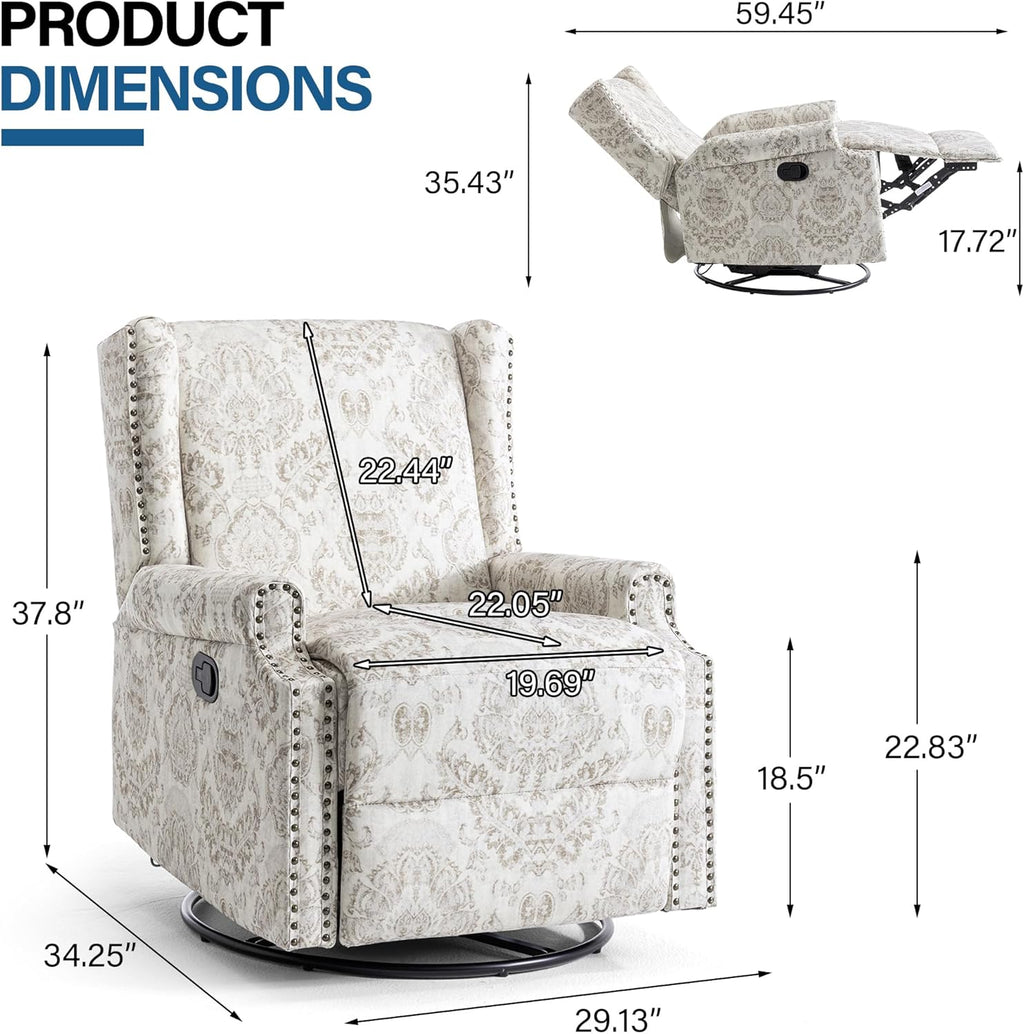 Lumibee Swivel Rocker Recliner Chair Set of 2, Printed Fabric Swivel Glider Rocking Chair with High Back, Upholstered Deep Seat Wingback Recliner Chair for Living Room Bedroom, Beige
