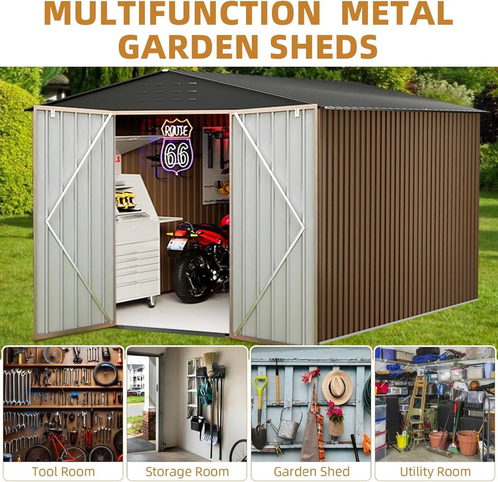 Large Metal Storage Shed, 10x10 FT Outside Storage Shed, Outdoor Storage Tool Shed with Lockable Doors and Air Vents, Garden Sheds for Backyard