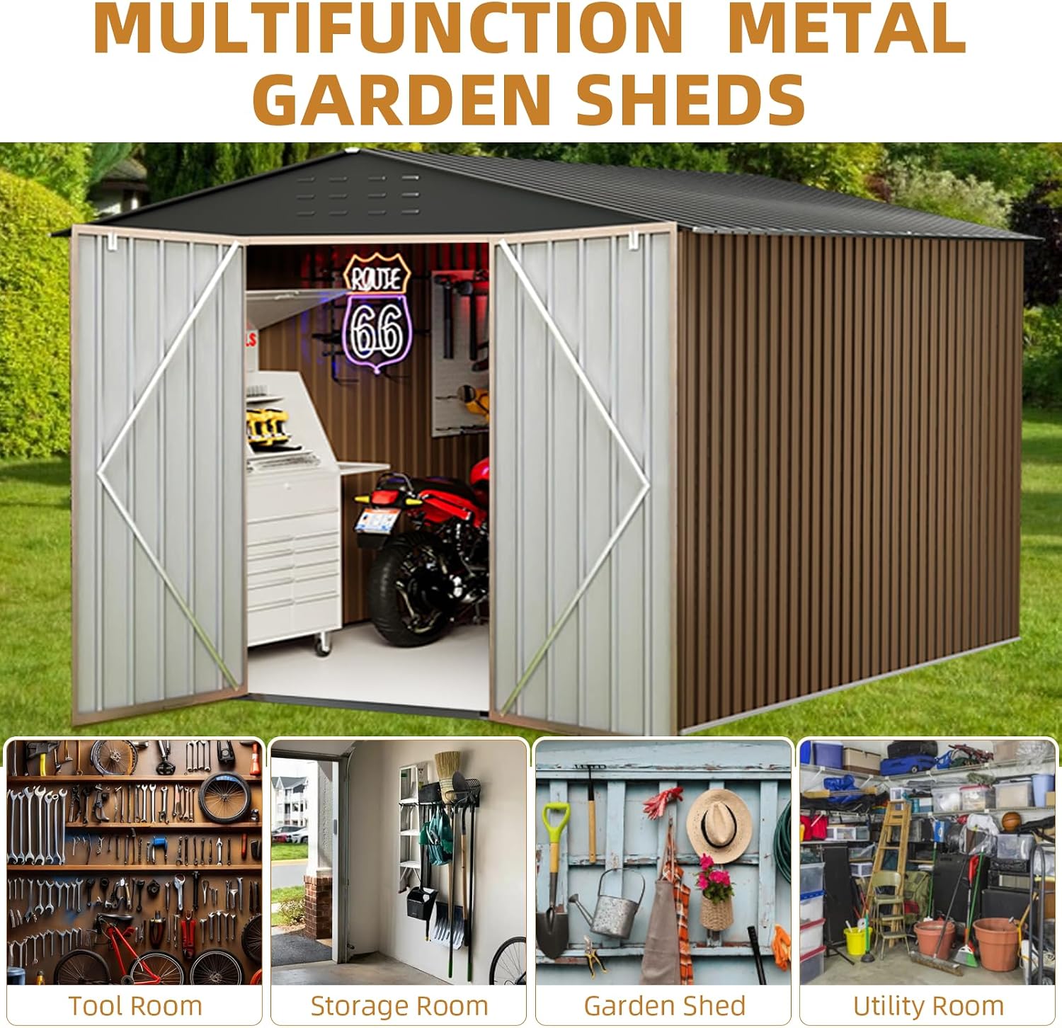 Large Metal Storage Shed, 10x10 FT Outside Storage Shed, Outdoor Storage Tool Shed with Lockable Doors and Air Vents, Garden Sheds for Backyard