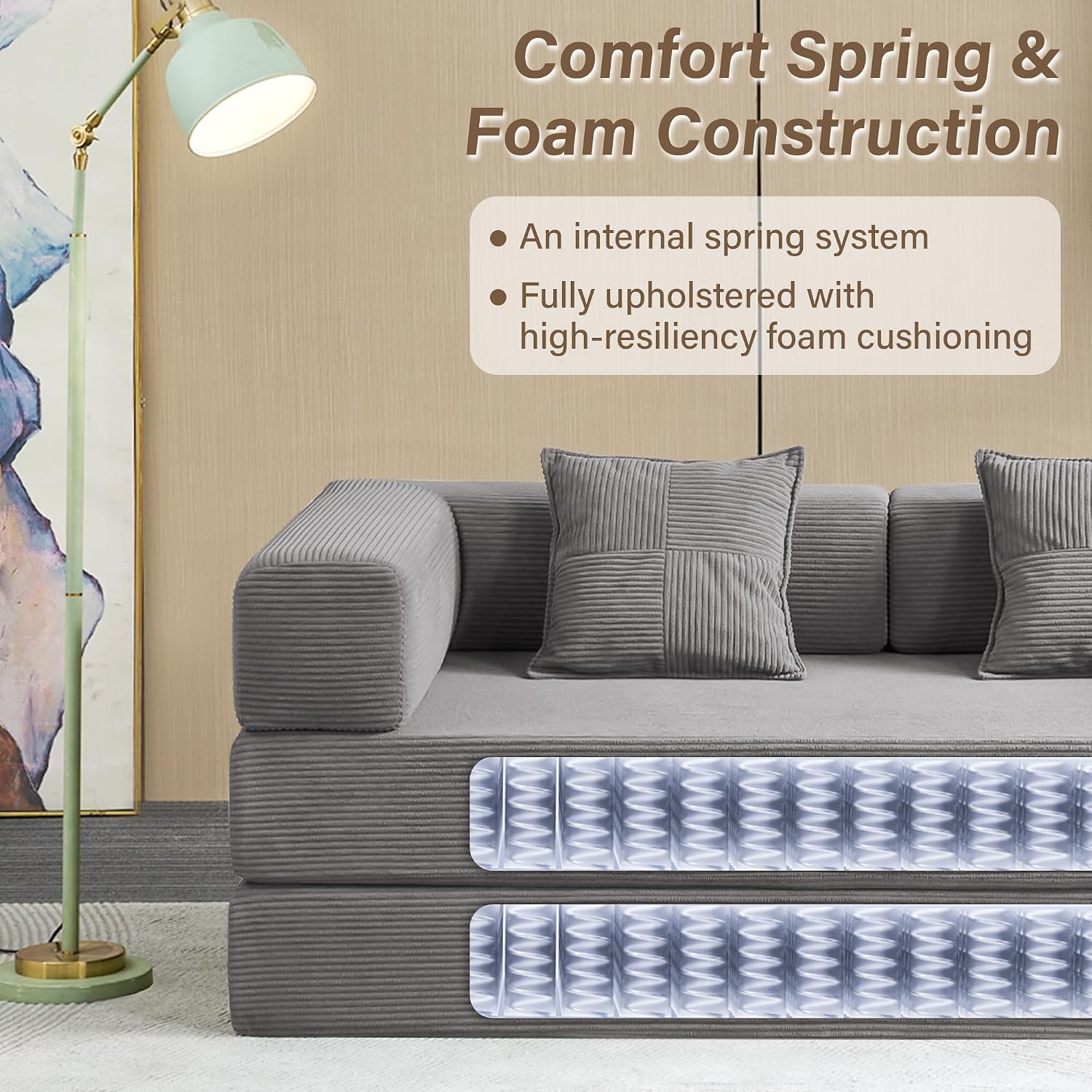 YINIX Foldable Sofa Bed, 78'' Folding Floor Couch, Compressed Convertable Sleeper Sofa, Memory Foam Couch with Pillow Back Support Armrest, 4-in-1 Futon Sofa Bed for Living Room, Grey