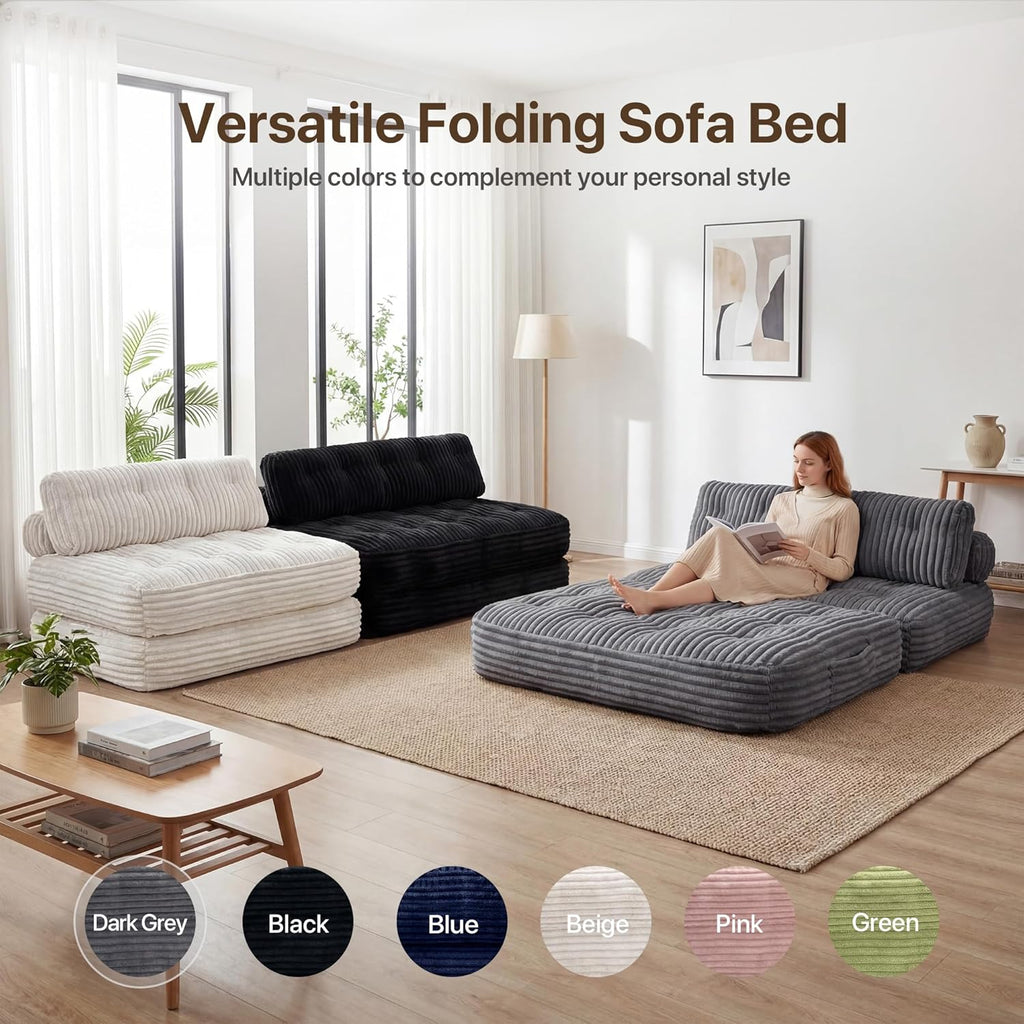 Claiks Folding Sofa Bed, Boneless Chair with Pillow Sleeper Sofa with Back Support, Sleeper Chair Portable Fold Out Chair Bed Comfy Foldable Mattress for Living Room, Dark Grey, Double