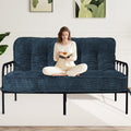 8 Inches Futon Mattress Full Size, Extra Thick Futons Sofa Couch Bed with Strap Design, Japanese Floor Mattress for Adults, Folding Mattres Shredded Foam Filling (Frame Not Included), Blue
