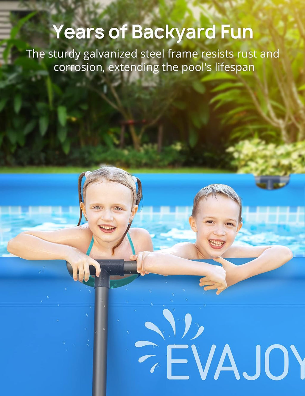 EVAJOY 14ft x 7ft x 33in Metal Frame Swimming Pool, Outdoor Rectangular Above-Ground Pool with Steel Frame, Heavy-Duty PVC, Easy Assembly for Backyard, Garden, Lawn