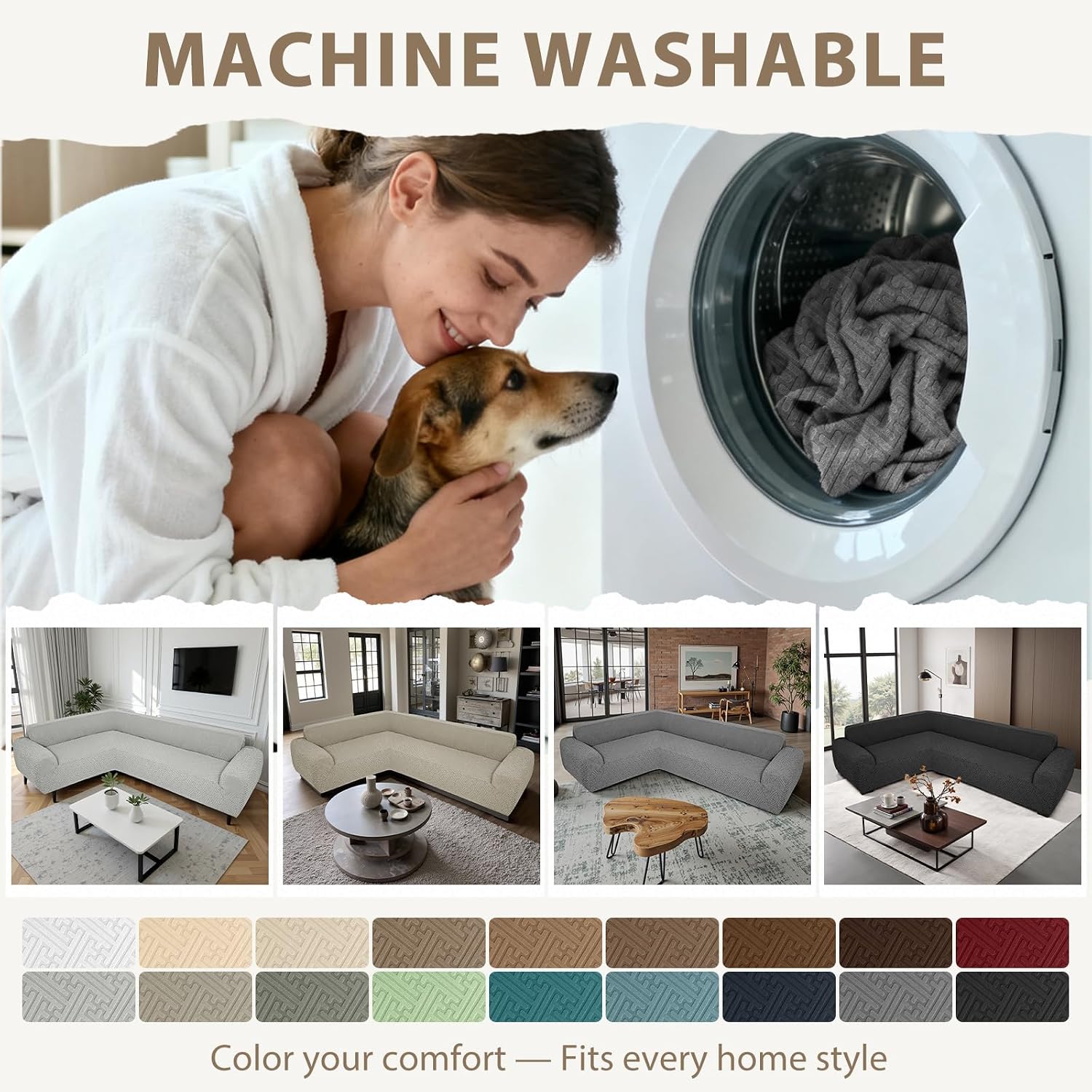 Sectional Couch Covers L Shape Sofa Cover 1-Piece Stretch Corner Couch Covers Non Slip Washable Sofa Slipcovers Soft Fleece Furniture Protector for Dogs Pet (X-Large, Gray)