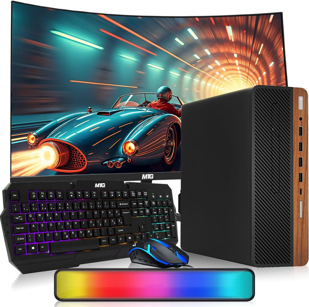 HP Dark Single Premium Desktop Computer PC – AMD Processor,16GB RAM,512GB SSD,32 Inch Curved Monitor,RGB Keyboard with AI Copilot Key and Mouse,RGB Soundbar,Windows 11(Renewed)