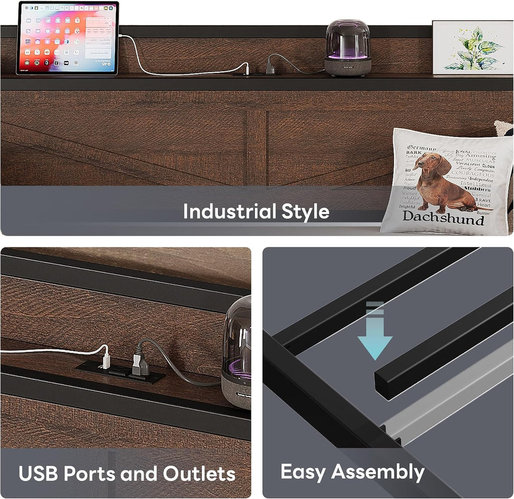 LIKIMIO Twin Daybed, Day Beds with Pop Up Trundle, Storage Headboard with Charging Station, Strong Supports for Apartment and Other Small Space, Dark Brown