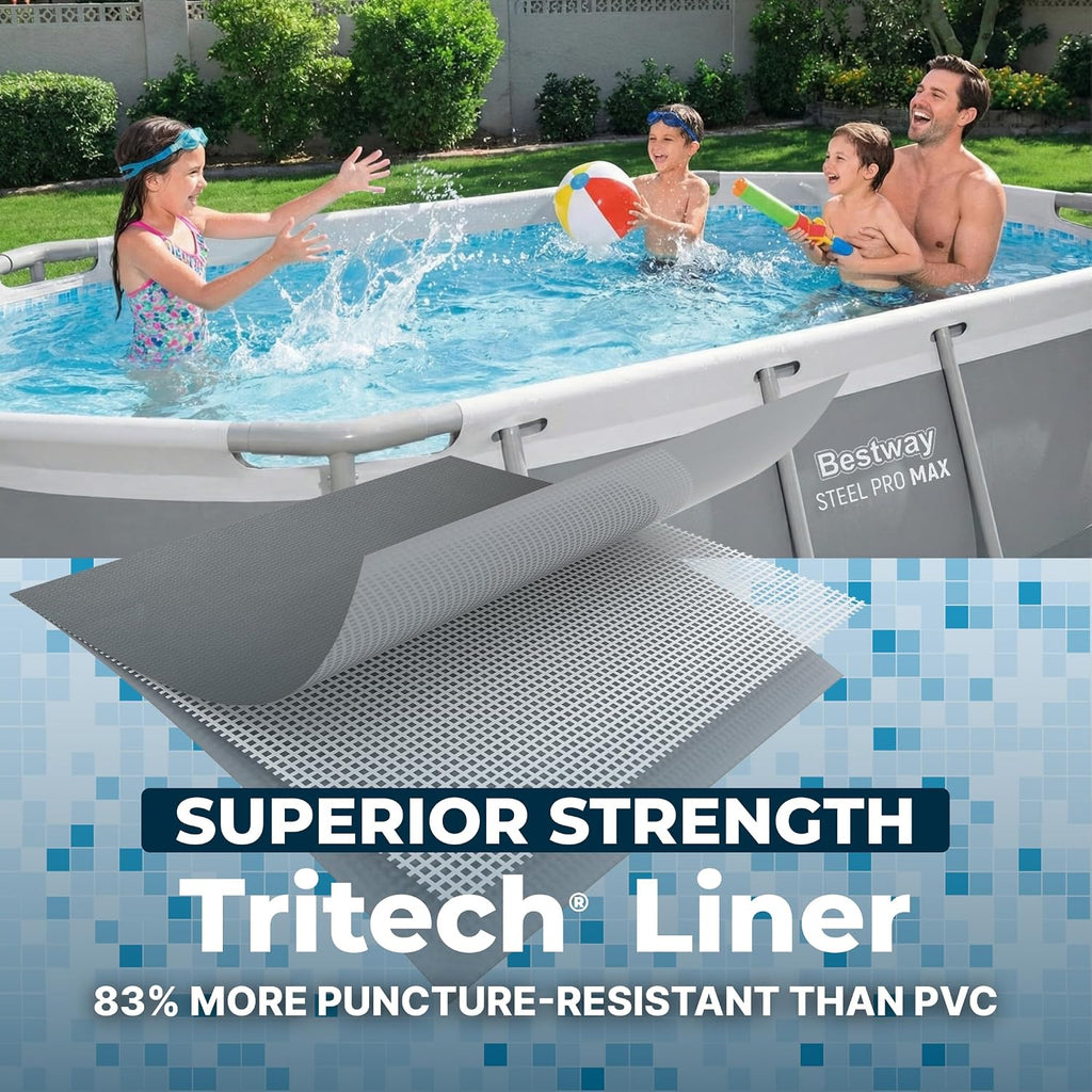 Bestway Steel Pro MAX 10' x 6'7' x 33' Oval Above Ground Swimming Pool Set, 330 GPH Filter Pump, Tritech Puncture Resistant Liner, ClickConnect Steel Frame, Gray