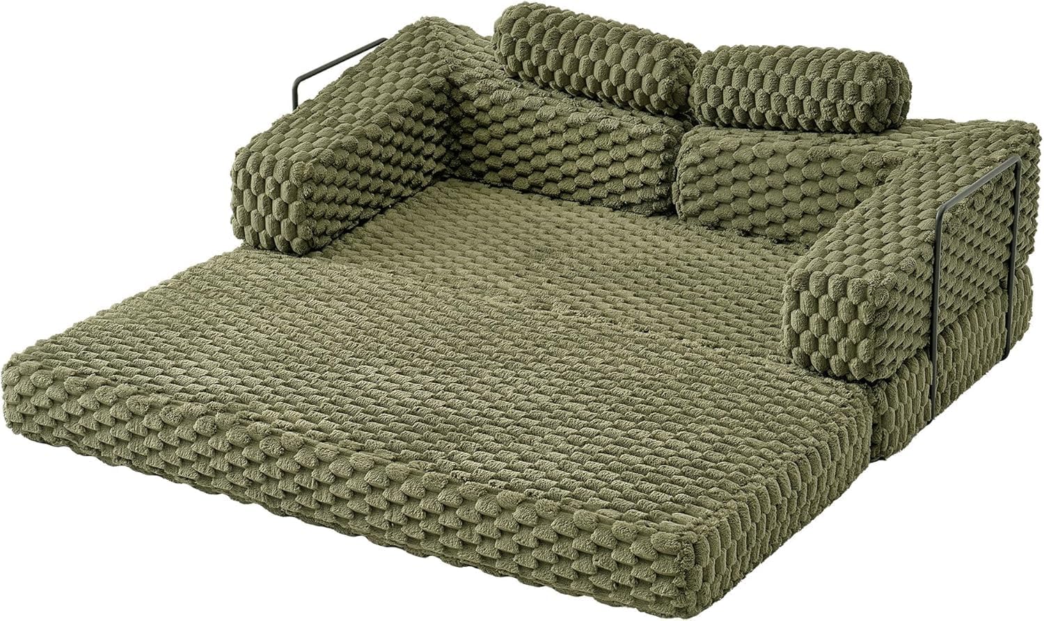 VanAcc Futon Sofa Bed, Convertible Futon Couch with Plush Faux Fur, No Assembly Mattress Futon Sofa for Living Room, Apartment, Bedroom, Green