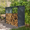 Ball & Cast 85.5' Outdoor Steel Firewood Rack Metal Storage Shed with Middle Stiffener and Reinforced Base,Multi-Functional Waterproof Cabinet W/Roof,for Equipment Machines,Black