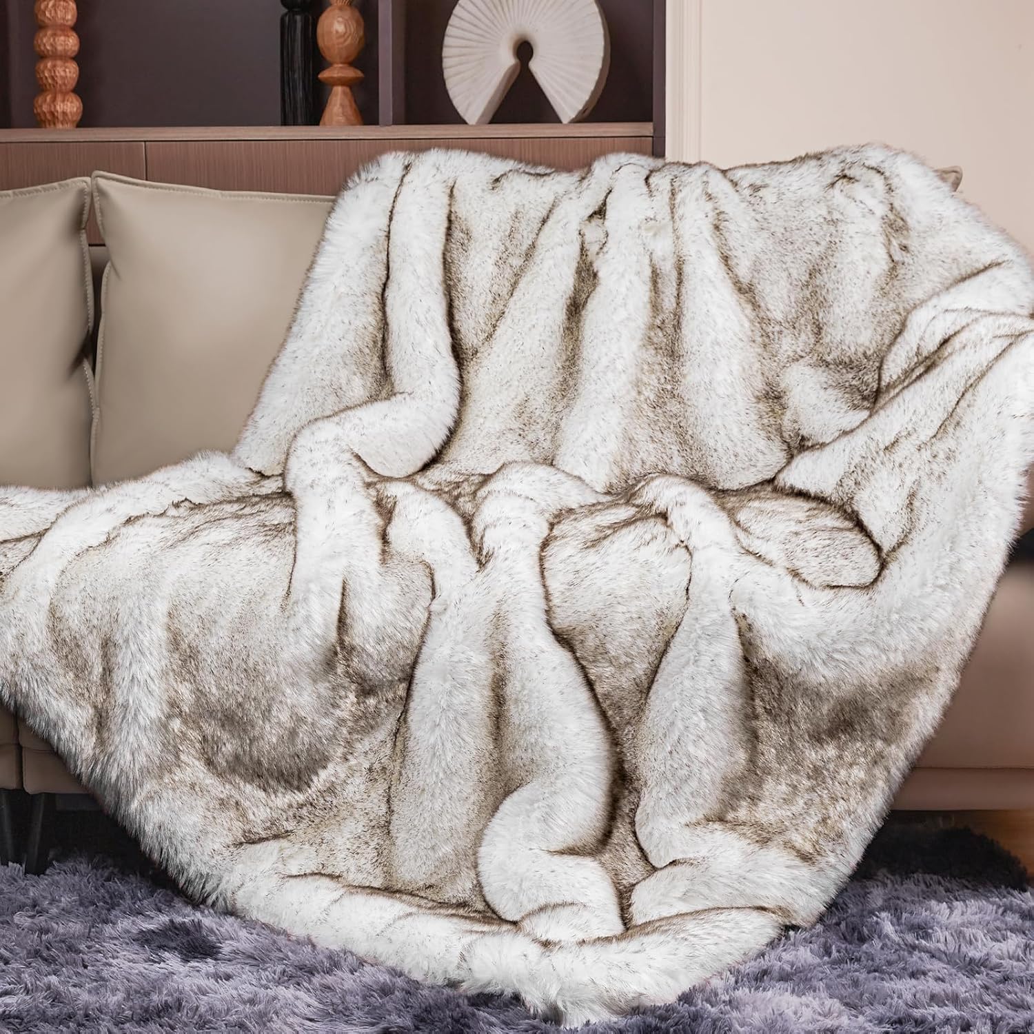 Touchat Luxury 1000GSM Faux Fur Throw Blanket, Super Heavy Thick Warm Cozy Blankets for Couch Bed Sofa, Plush Fuzzy Elegant Soft Reversible Mink Blanket for Living Room Bedroom, Queen Size,White