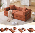 73' Convertible Modular Folding Sofa Bed, 5-in-1 DIY Combination Fold Out Sleeper Sofa Bed, Loveseat sleeper Couch with Removable Armrests, Corduroy Floor Couch, Small couches for small spaces, Orange
