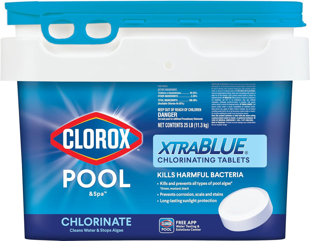 Clorox® Pool&Spa™ XtraBlue 3' Swimming Pool Chlorinating Tablets, Kills Bacteria & Stops Algae (25 LB)
