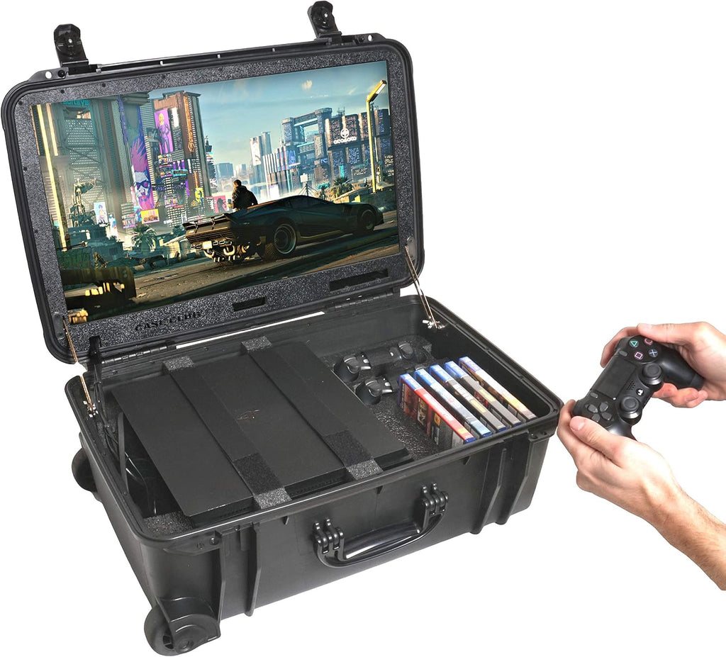 Case Club Gaming Station fits PlayStation 4 & PS4 Slim/Pro. Portable with Built-in 24' 1080p Monitor, Storage for Controllers, Games, and Included Speakers (PS4 & Accessories Not Included) Gen 2