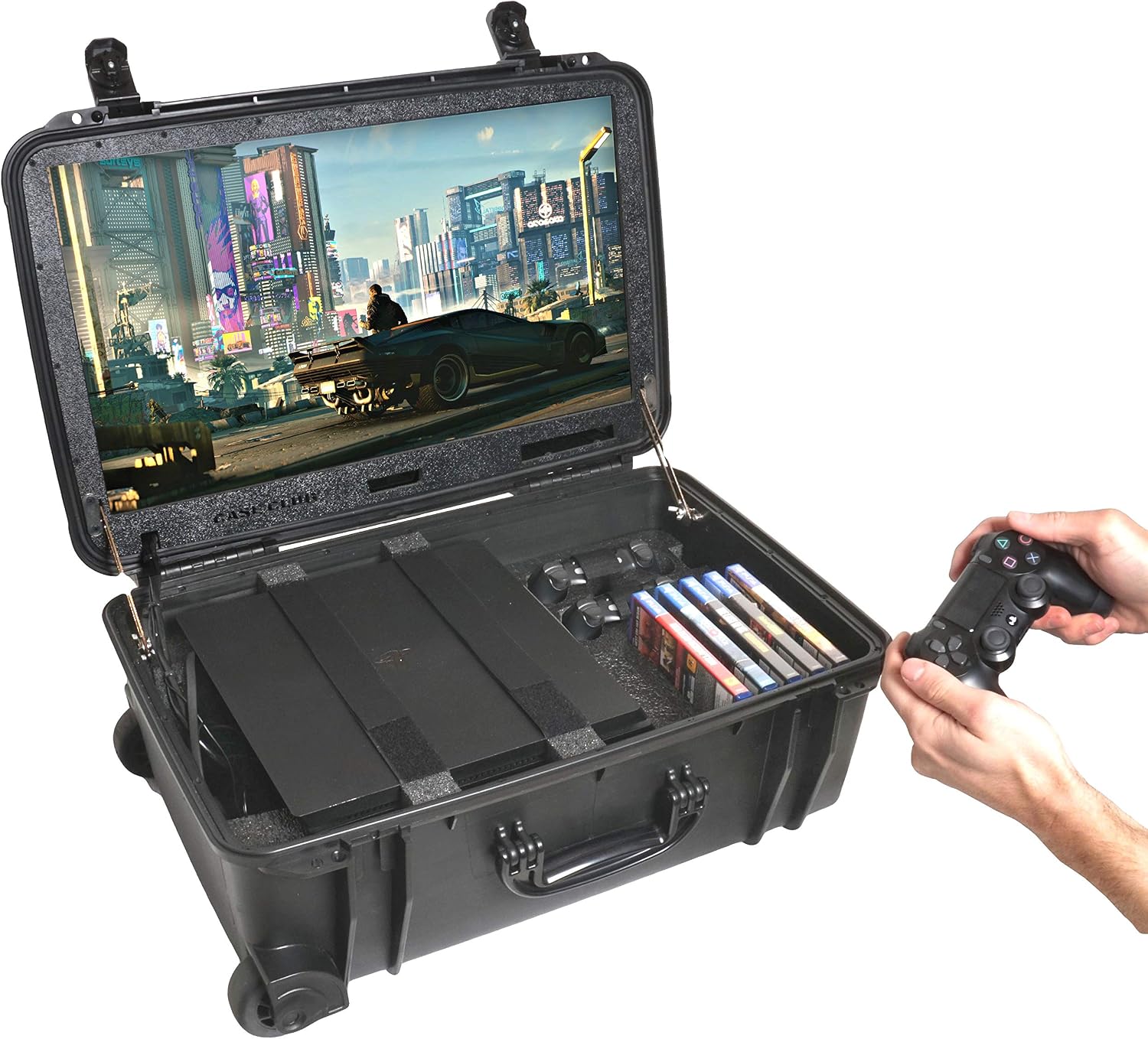 Case Club Gaming Station fits PlayStation 4 & PS4 Slim/Pro. Portable with Built-in 24' 1080p Monitor, Storage for Controllers, Games, and Included Speakers (PS4 & Accessories Not Included) Gen 2