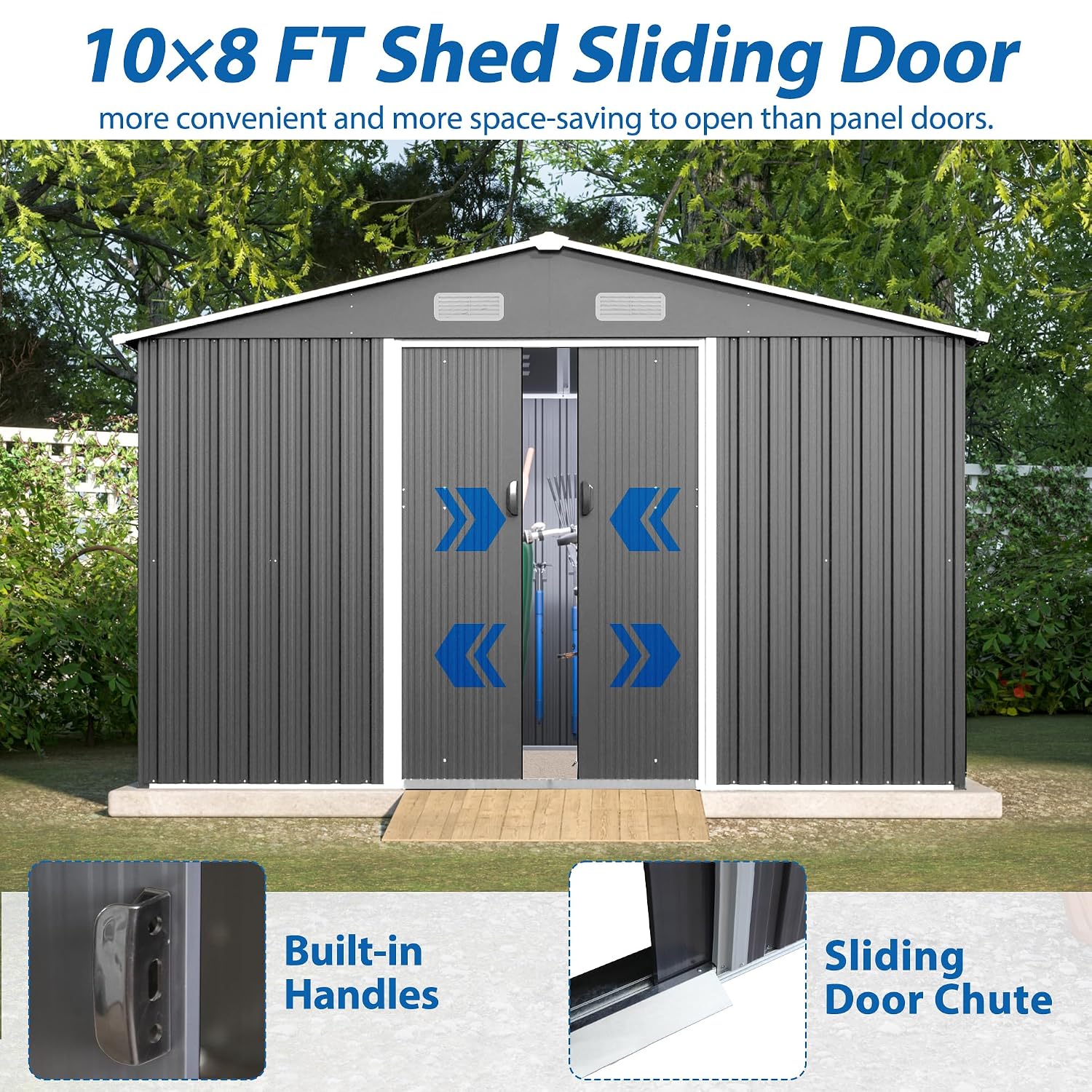 Jintop 10X8 FT Outdoor Storage Shed,Waterproof Garden Shed with Sliding Doors,All Weather Metal Heavy-Duty Tool Shed W/Vents, Foldable House for Garden Backyard, Lawn,Light Gray