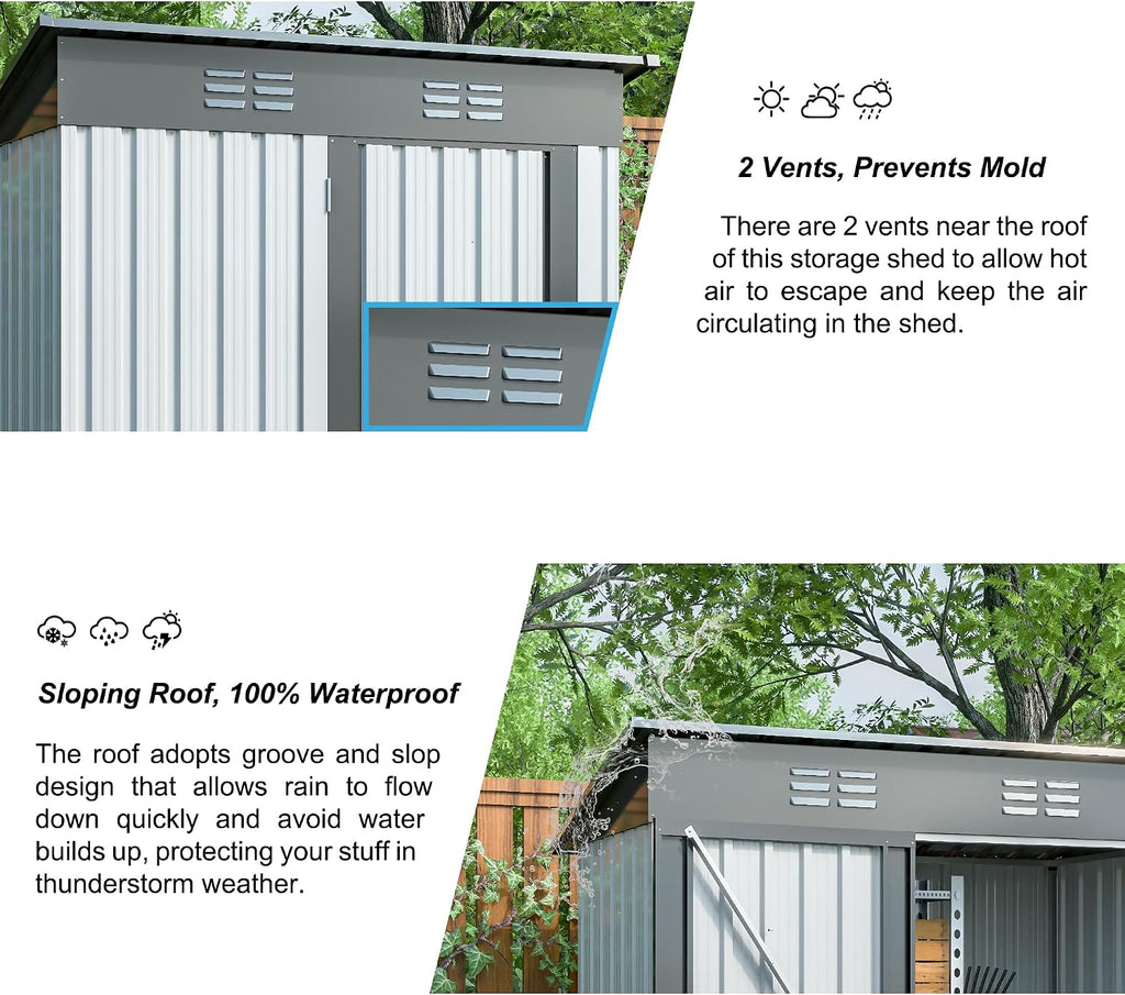 5X3 FT Outdoor Storage Shed, Waterproof Metal Garden Sheds with Lockable Door, Steel Tool Storage Buildings Shed & Outdoor Storage House for Garden, Backyard, Patio, Lawn, Trash Cans(White)