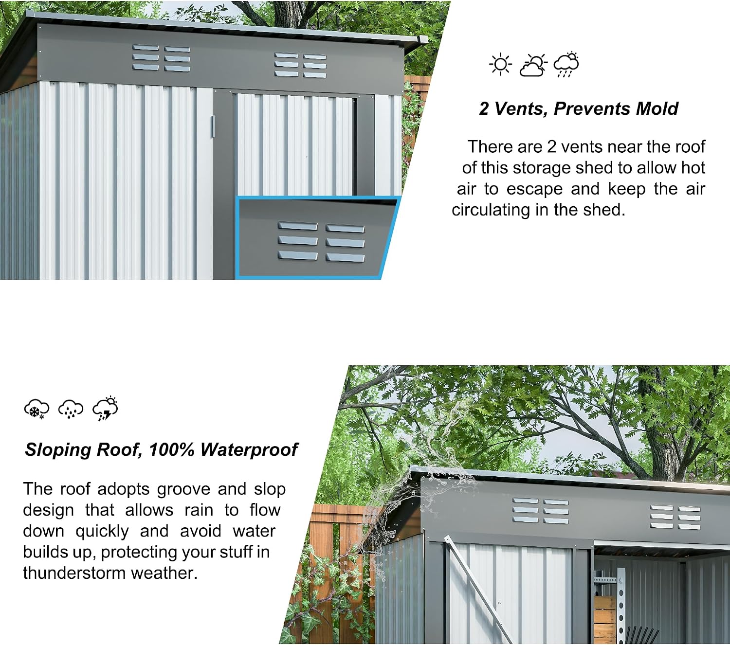5X3 FT Outdoor Storage Shed, Waterproof Metal Garden Sheds with Lockable Door, Steel Tool Storage Buildings Shed & Outdoor Storage House for Garden, Backyard, Patio, Lawn, Trash Cans(White)