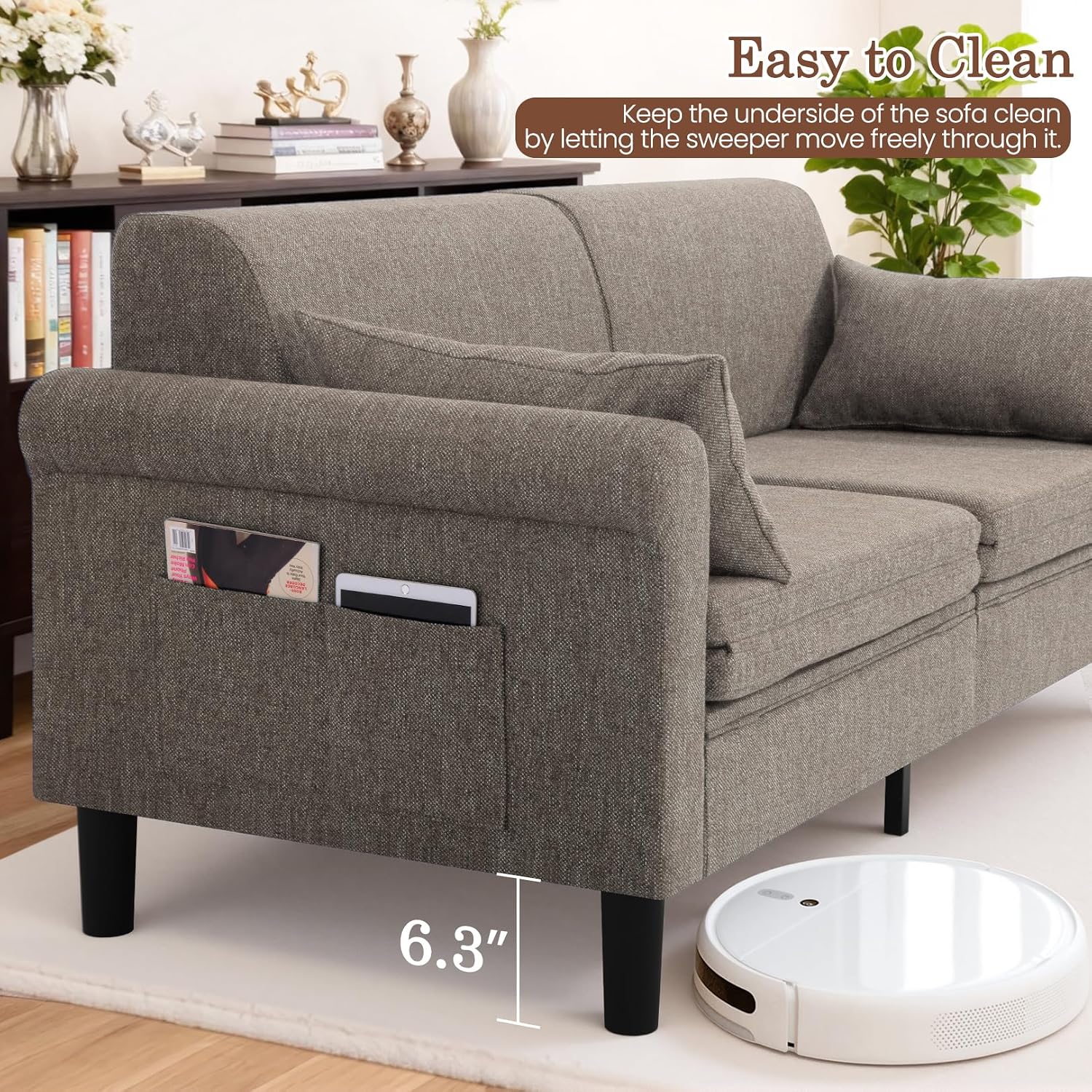 SEJOV 74' Convertible Sofa Bed, 5-in-1 Loveseat Sleeper Sofas with Pull Out Couch Bed, Storage Pockets & 2 Pillows, Modern Folding Linen Futon Couch for Living Room, Bedroom, Small Space, Brown