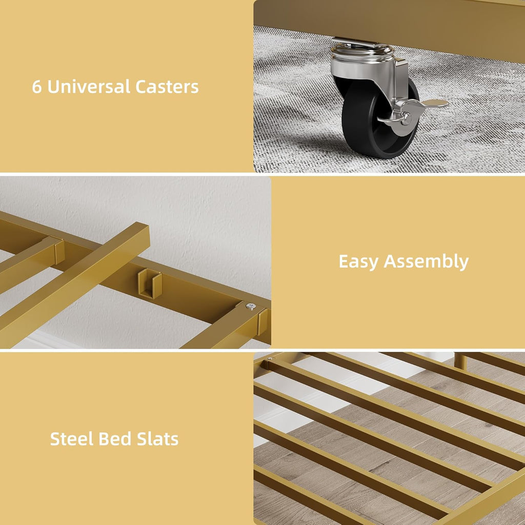 IDEALHOUSE Twin Size Daybed Frame, Metal Sofa Bed Frame, Heavy Duty Metal Slats, Day Bed for Living Room, Bedroom, Guest Room, Space Saving, Gold