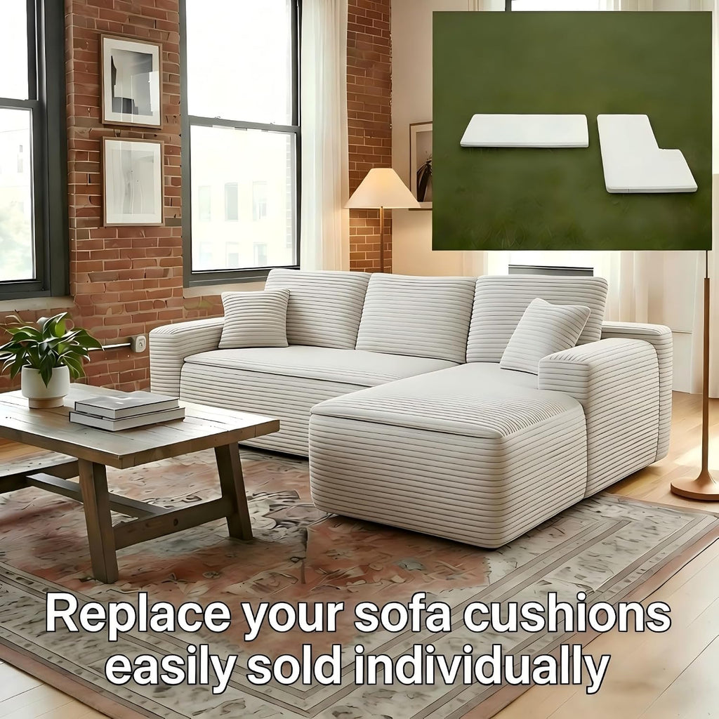 Boneless Sectional Couch, Cloud Modular Sofa, Memory Foam Compressed Couches Sofa in a Box, No Assembly Corduroy Fabric Living Room Furniture, Oversized Double-Layer Soft Cushion Luxury Sofa