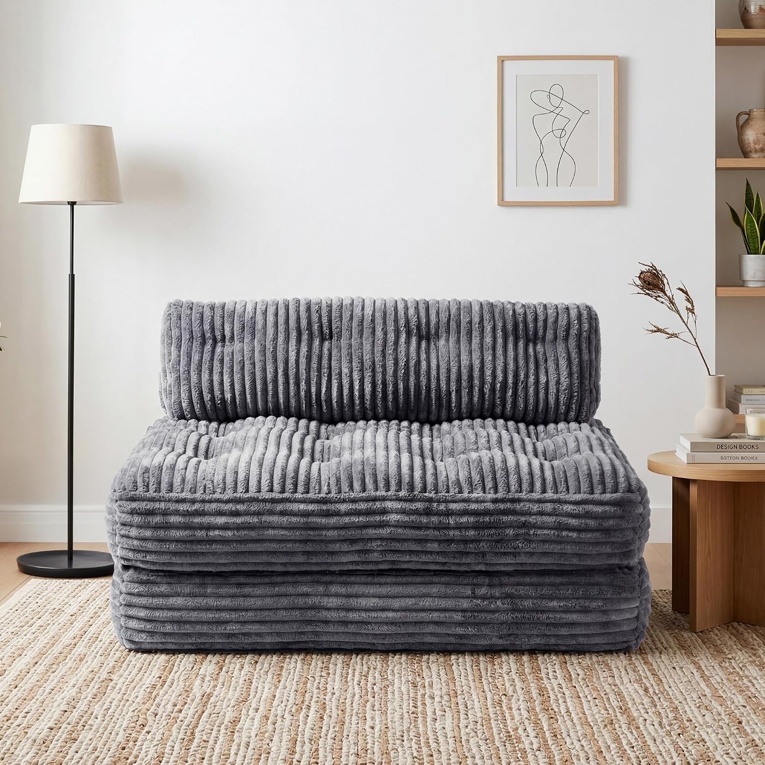 Claiks Folding Sofa Bed, Boneless Chair with Pillow Sleeper Sofa with Back Support, Sleeper Chair Portable Fold Out Chair Bed Comfy Foldable Mattress for Living Room, Dark Grey, Double