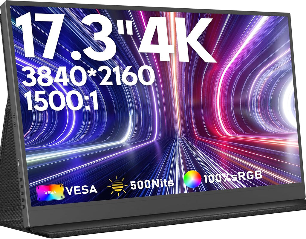 ZSCMALLS 17.3'' 4K Portable Monitor for Laptop, 3840P×2160P IPS Large Screen with HDR, 1500:1 FreeSync, Ultra Slim & Eye Care,Travel Monitor External Screen for Laptop, PC, PS5, Mac, Xbox