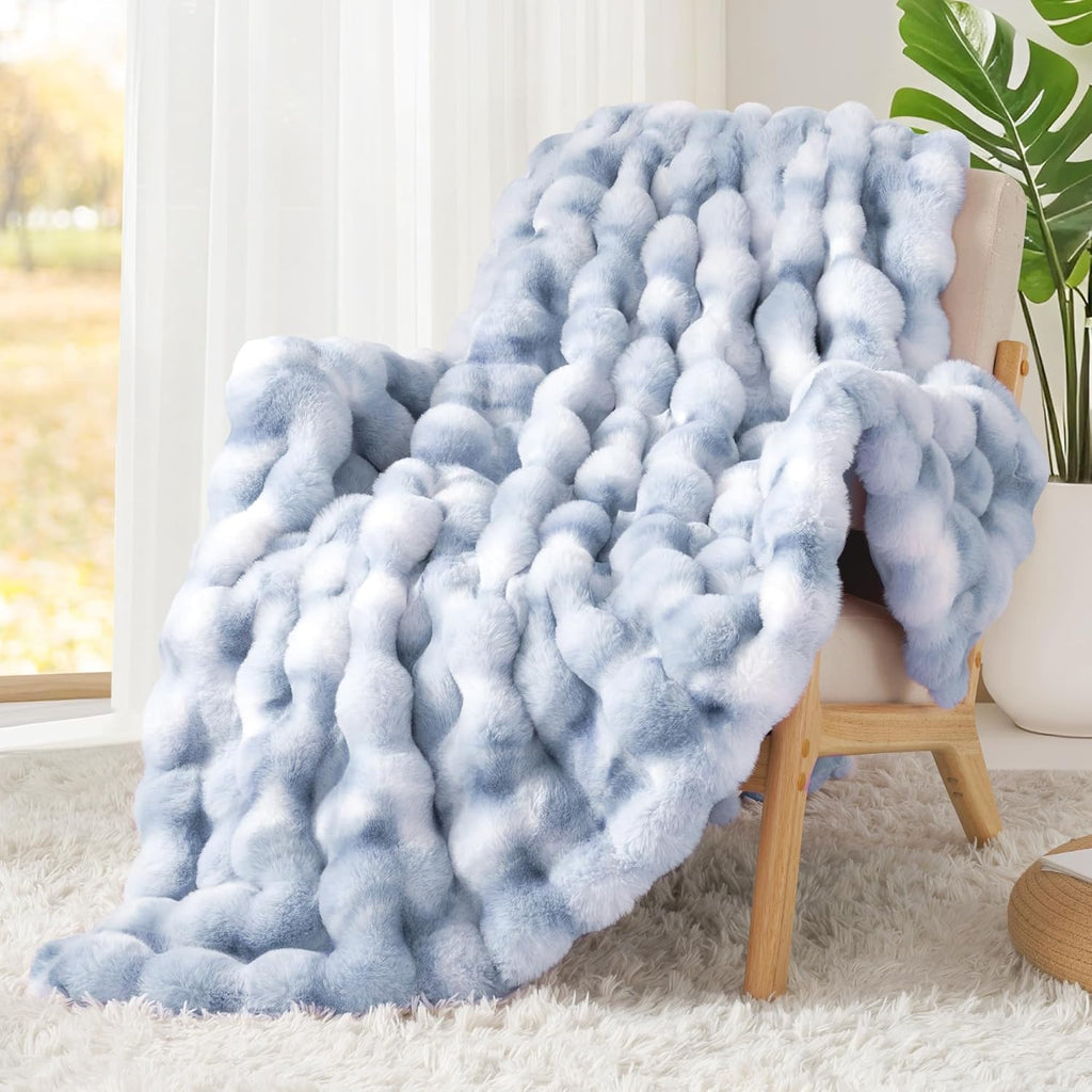 Touchat Luxury 1000GSM Rabbit Faux Fur Blanket, Super Heavy Warm Cozy Brown Blankets for Couch Bed Sofa, Ruched Plush Fuzzy Elegant Soft Reversible Mink Blanket Living Room Bedroom, 90' x 90'
