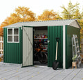 GarveeLife 8x10 FT Outdoor Storage Shed,450CU.T Metal Tool Shed with Clear Window, Lockable Doors,Large Garden Storage Box with Sloping Roof，Sheds&Outdoor Storage for Backyard Garden Patio Lawn, Green