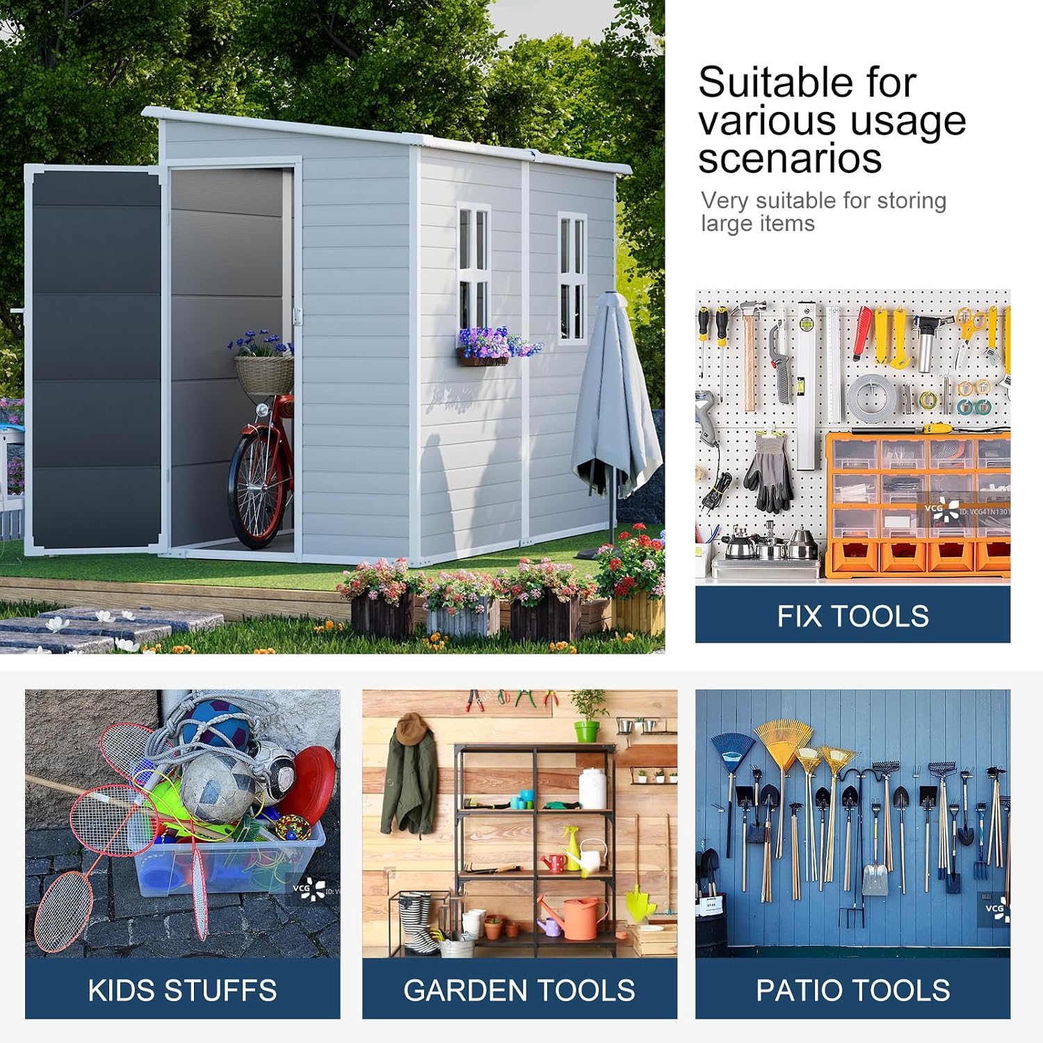 Restland 8x4 FT Resin Storage Shed with Floor Window for Outdoor Garden Waterproof Plastic Sheds Kit for Backyard Tool Storage, Gray