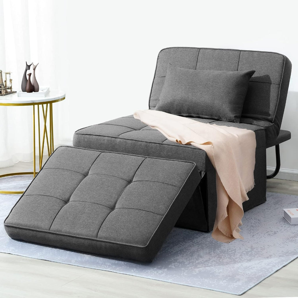 BIGSYY Sofa Bed, Set of 4 in 1 Multi-Function Folding Ottoman Breathable Linen Couch Bed with Adjustable Backrest Modern Convertible Chair for Living Room Apartment Office, Dark Grey