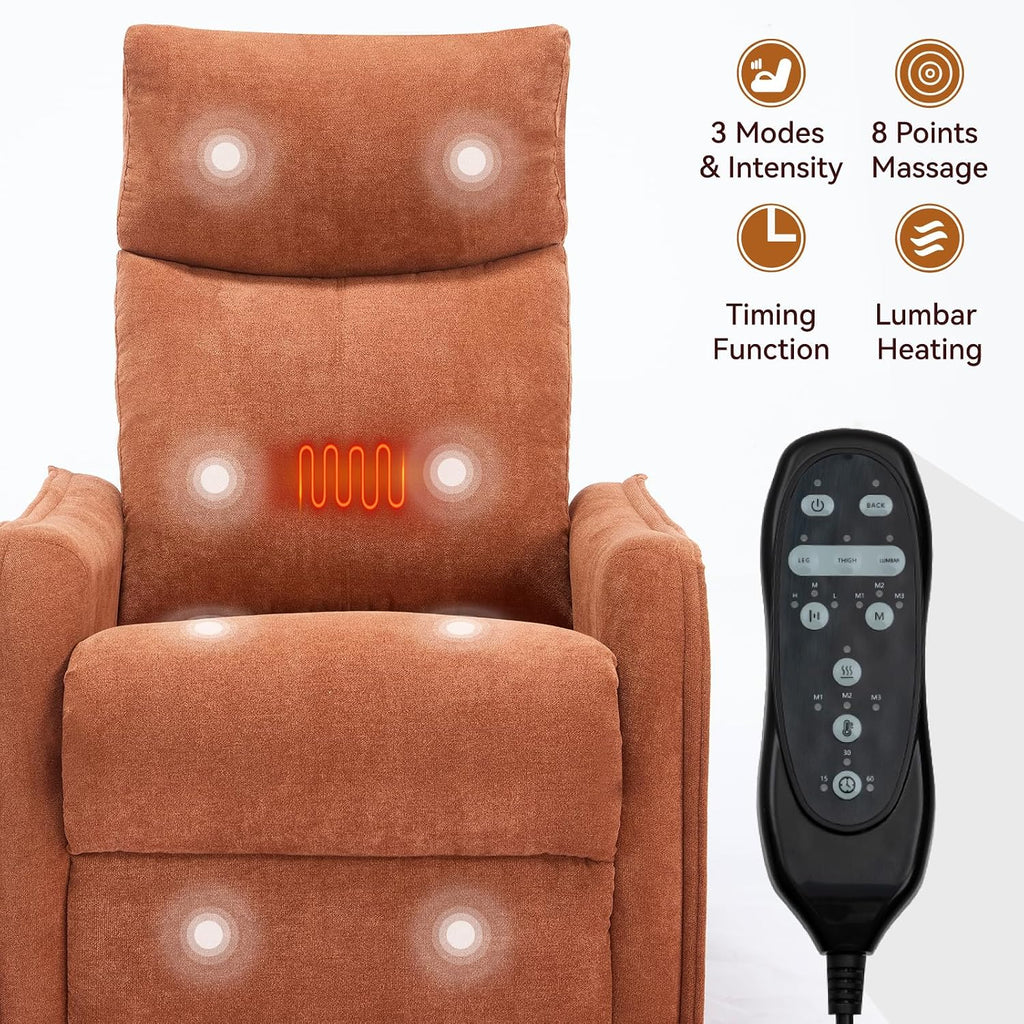 Massage Chair Recliner with Heat, 360° Swivel Glider Rocker with Reclining Backrest and Footrest, Manual Lazy Boy Recliners for Adults, Modern Nursery Rocking Chairs (Orange)