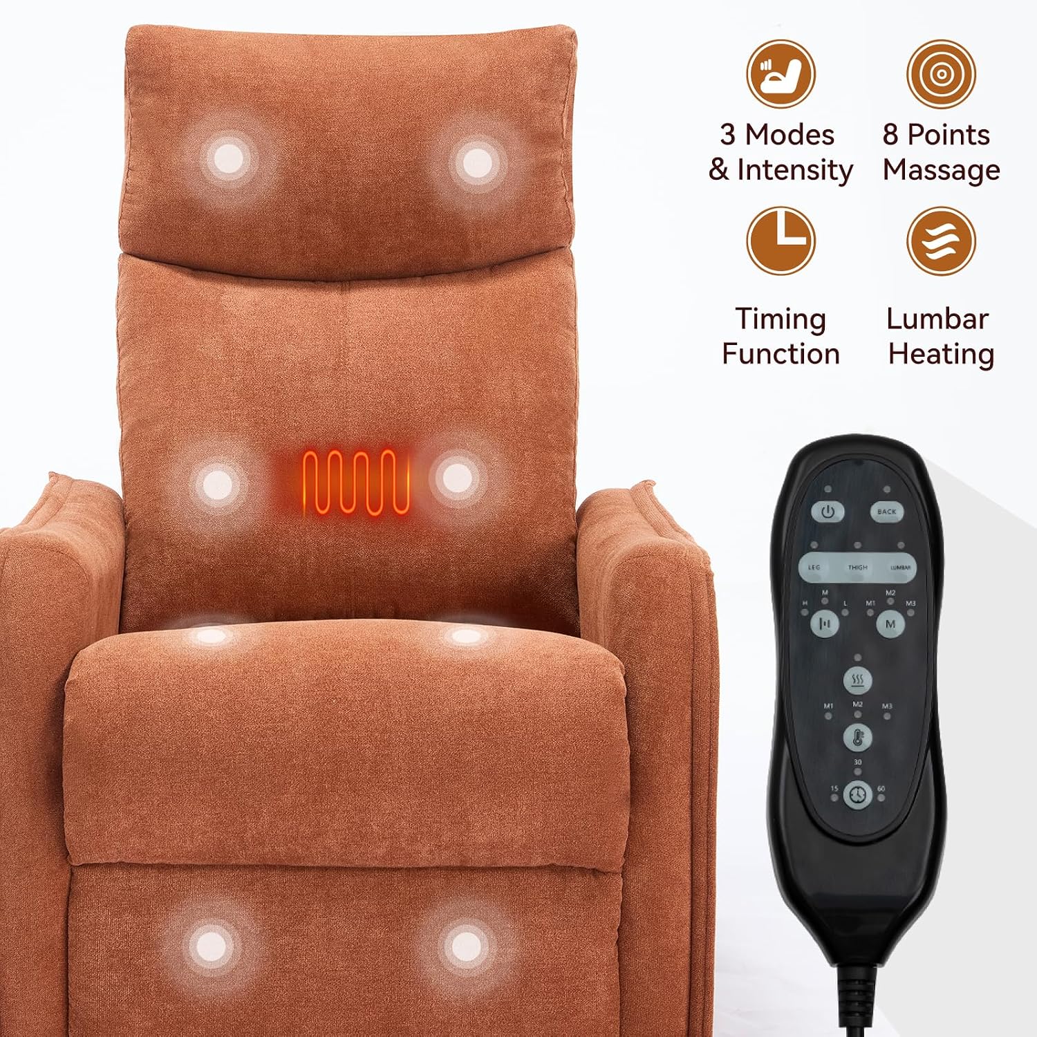 Massage Chair Recliner with Heat, 360° Swivel Glider Rocker with Reclining Backrest and Footrest, Manual Lazy Boy Recliners for Adults, Modern Nursery Rocking Chairs (Orange)