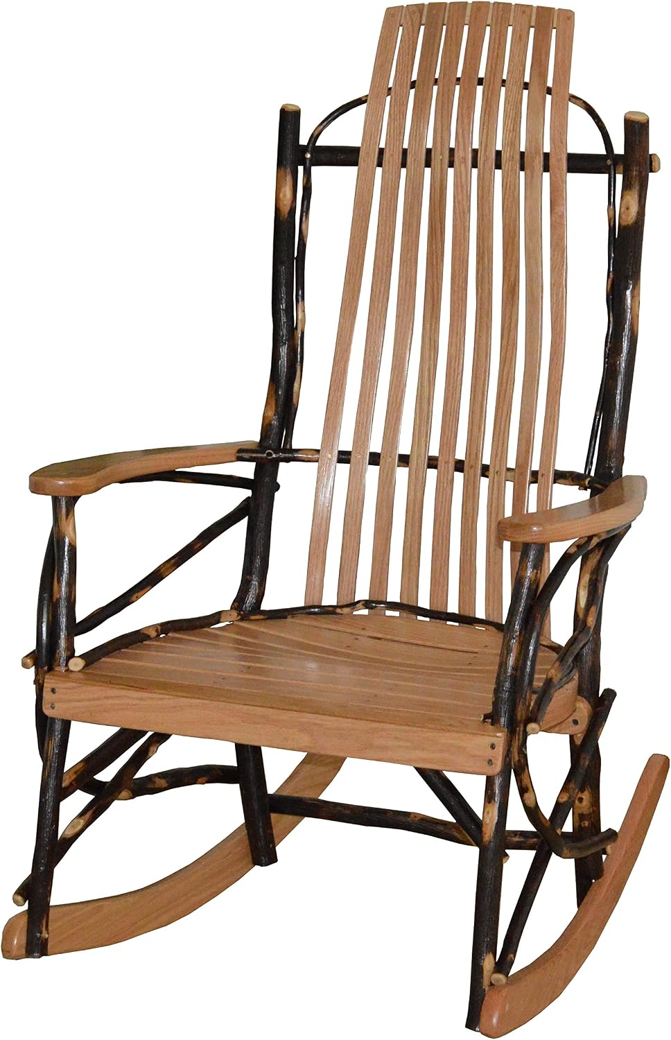 Amish-Made Large 9-Slat Natural-Stained Oak and Hickory Rocking Chair