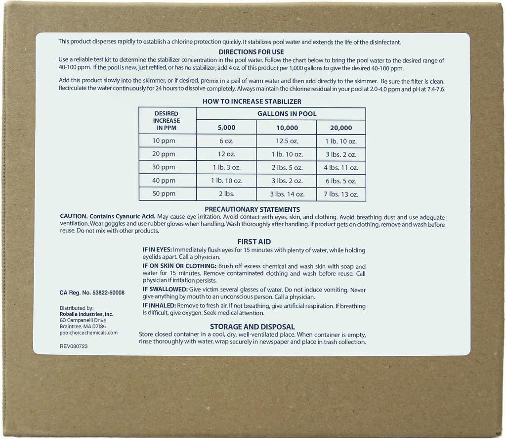 Pool Mate 48-Pounds Premium Pool Stabilizer and Conditioner, Concentrated Cyanuric Acid for Pools, Helps Chlorine Last Longer