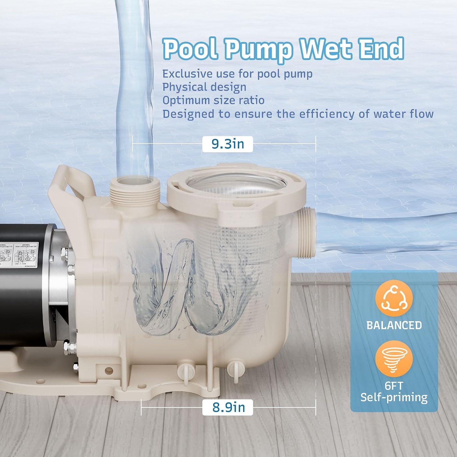 1HP Pool Pump, 115/208-230V Pool Pump Inground, 5785GPH, In/Above Ground Pool Pumps, Low Nosie, Powerful Self Primming Swimming Pool Pump with 2'/1.5' Fittings - 2 Year Warranty
