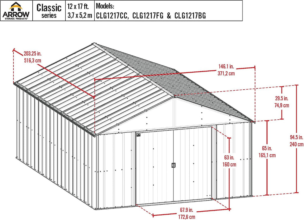 Arrow Classic Metal Shed, 12 x 17, Flute Grey
